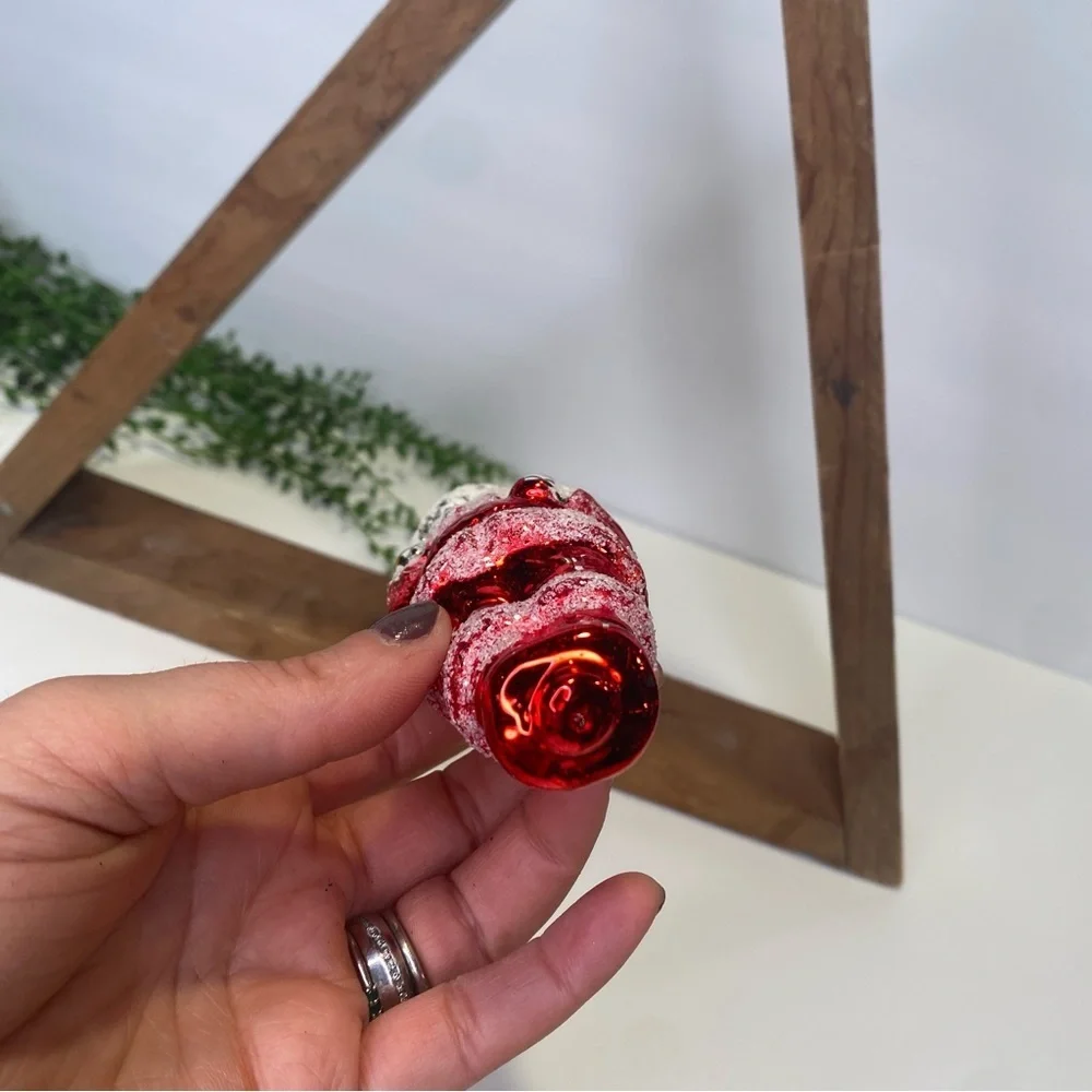 Vintage West Germany Santa Blown Glass Ornament Glitter Blue Eyes
